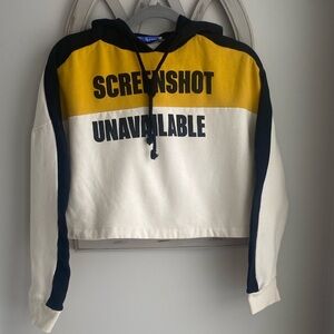 Zara "Screenshot Unavailable" Cropped streetwear Hoodie in black & mustard Small